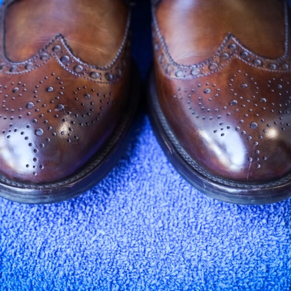 SALE - Magnanni 10.5-M Brown Burnished Wingtip Mens Dress Shoes - Picture 2 of 14
